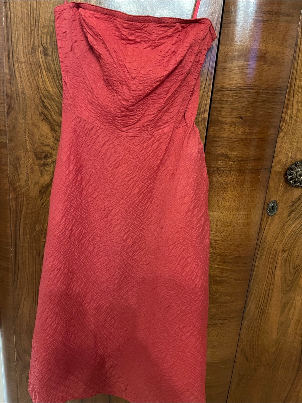 J. Crew Strapless Seesucker Coral-Rust-Red Dress Size 4 100% Cotton
